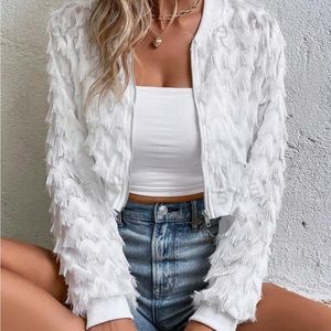 White Fringe Crop Jacket size 6
